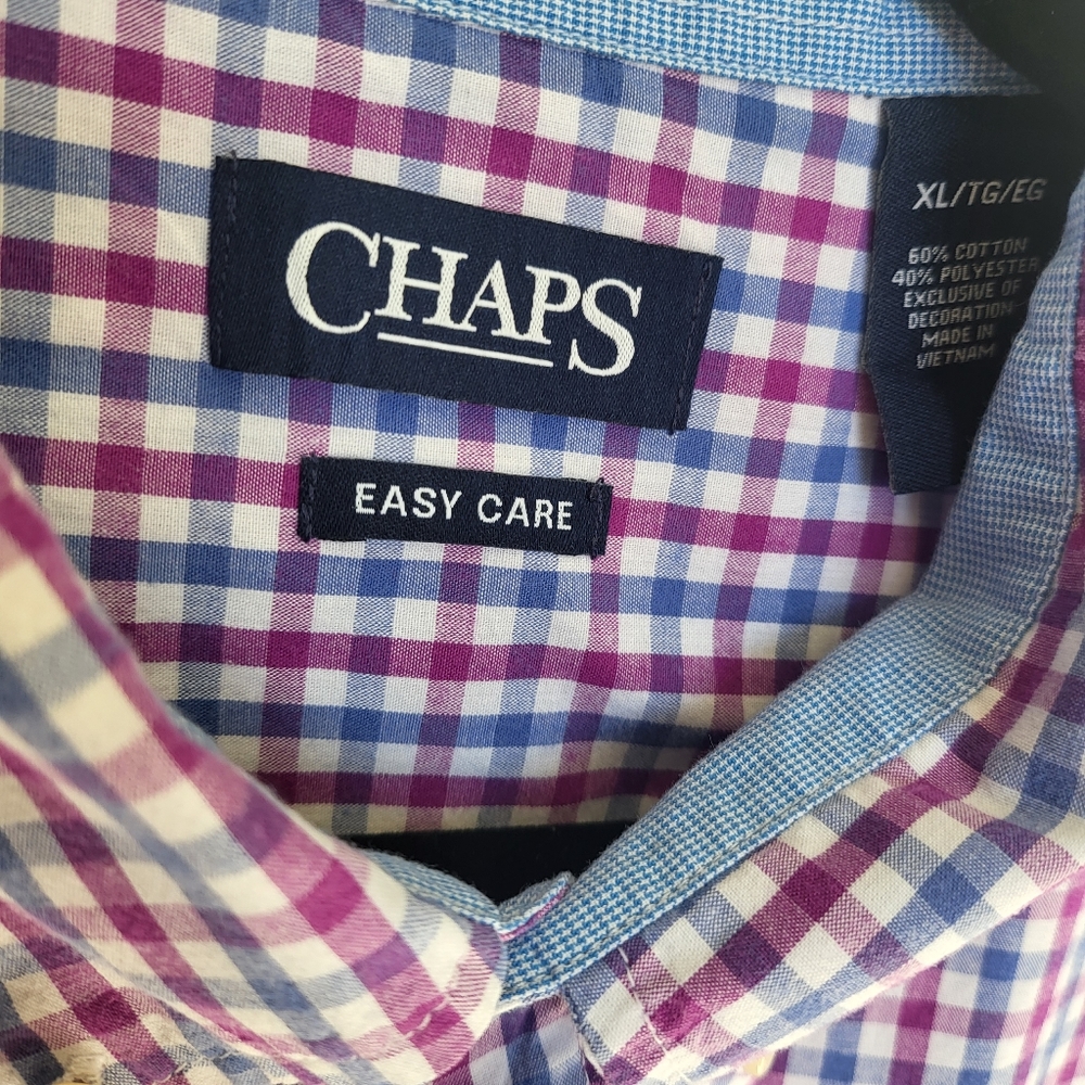 🌿Chaps Men's Blue & Purple Check Button Down Shirt, size XL - Picture 5 of 9